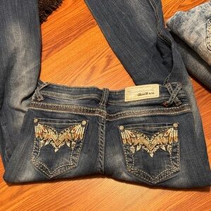 Grace in LA Women's Dark Blue Jeans with Gold Embroidery